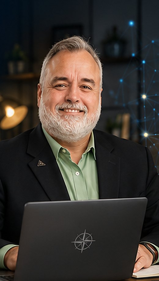 John M Pogue, founder of Pogue Digital Solutions, LLC, at his desk working on AI strategy and business systems